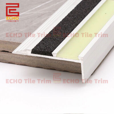 Non Slip Metal Stair Nosing Trim With Luminous Strip Step Protector